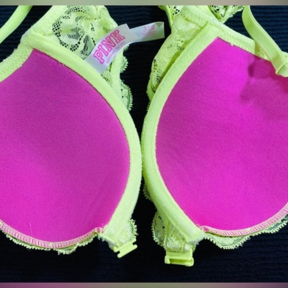 PINK by VICTORIA SECRET "The Date" Lime Green Yellow Lace Bra - Picture 7 of 16